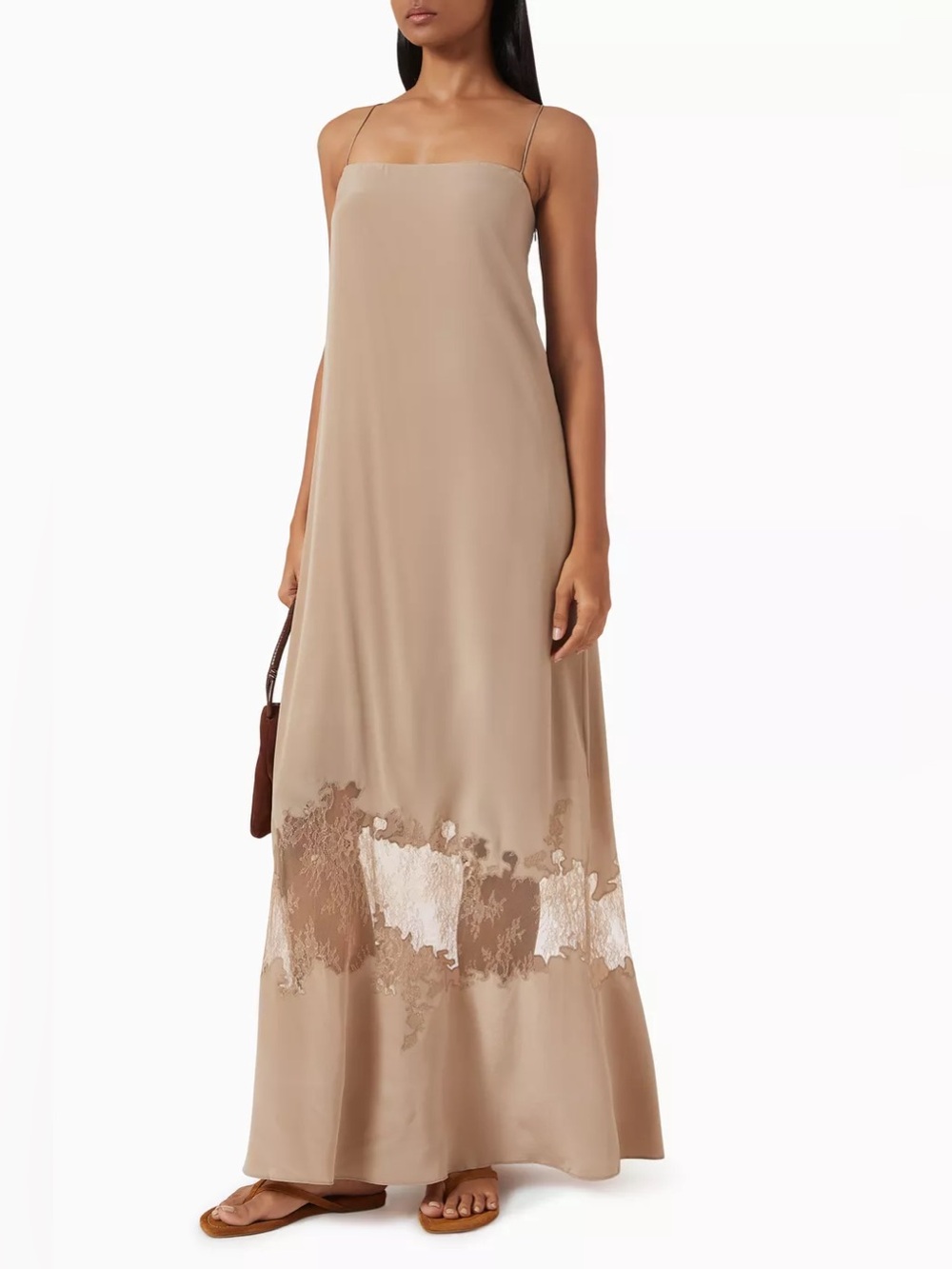 Staud NWT Medium Delfina Silk Maxi Dress Dune Nude - Picture 2 of 12
